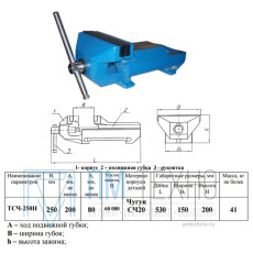 Тиски Слесарные 250 мм чугунные неповоротные  ТСЧ-250 (Гомель)