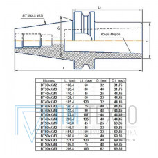 Втулка переходная с хвостовиком 7:24-ВТ40 (MAS403) на КМ4х135мм для станков с ЧПУ со сквозным отверстием для конц. фрез